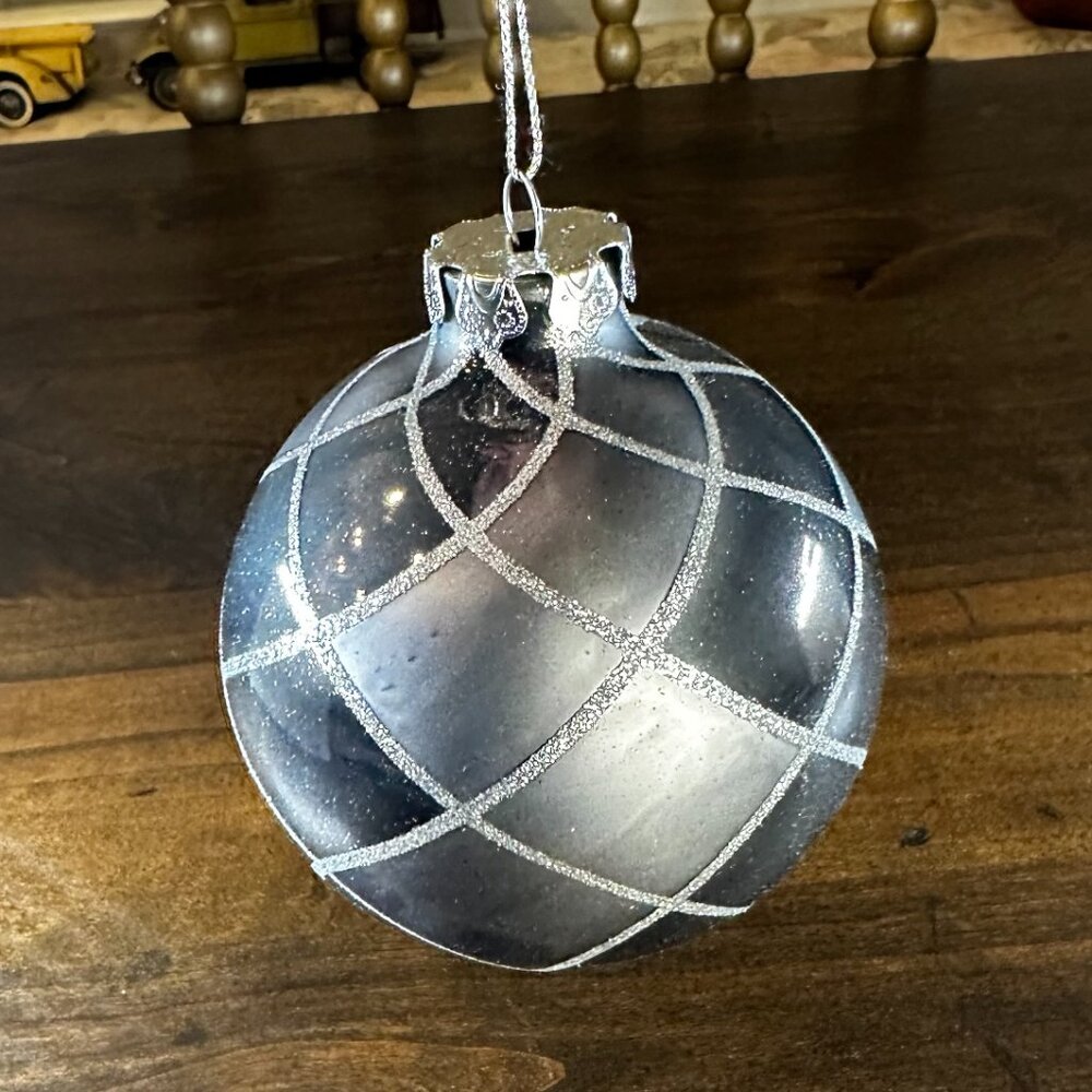 NWOT - 4" Two-tone Gray Christmas Ornament with Silver Glitter Accents